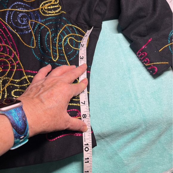 Ladies M Festive Colorful Waist Jacket. Detailing on front & cuff. 100% Cotton. - Picture 11 of 16